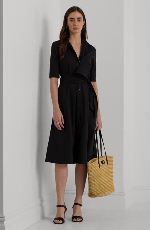 Ralph Lauren Lauren Belted Cotton Blend Shirtdress In Polo Black