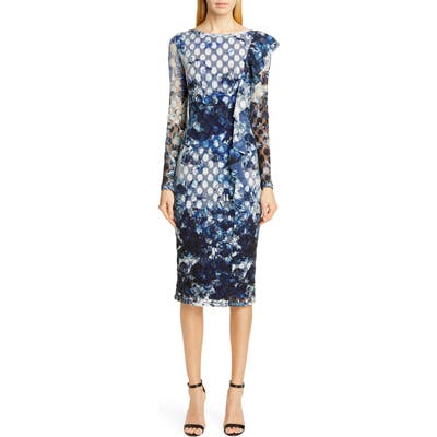 Fuzzi Abstract Dot Ruffle Detail Long Sleeve Dress, Black