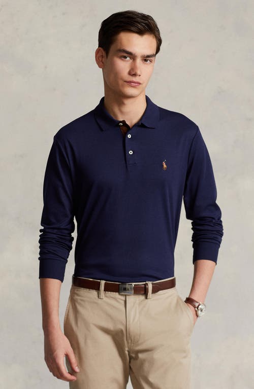 Shop Polo Ralph Lauren Long Sleeve Pima Cotton Polo In Refined Navy