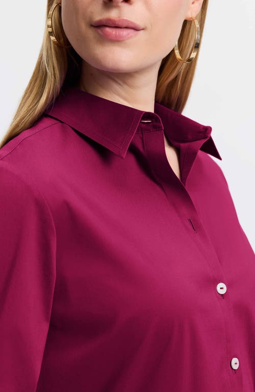 Shop Foxcroft Evelyn Three-quarter Sleeve Button-up Shirt In Sangria