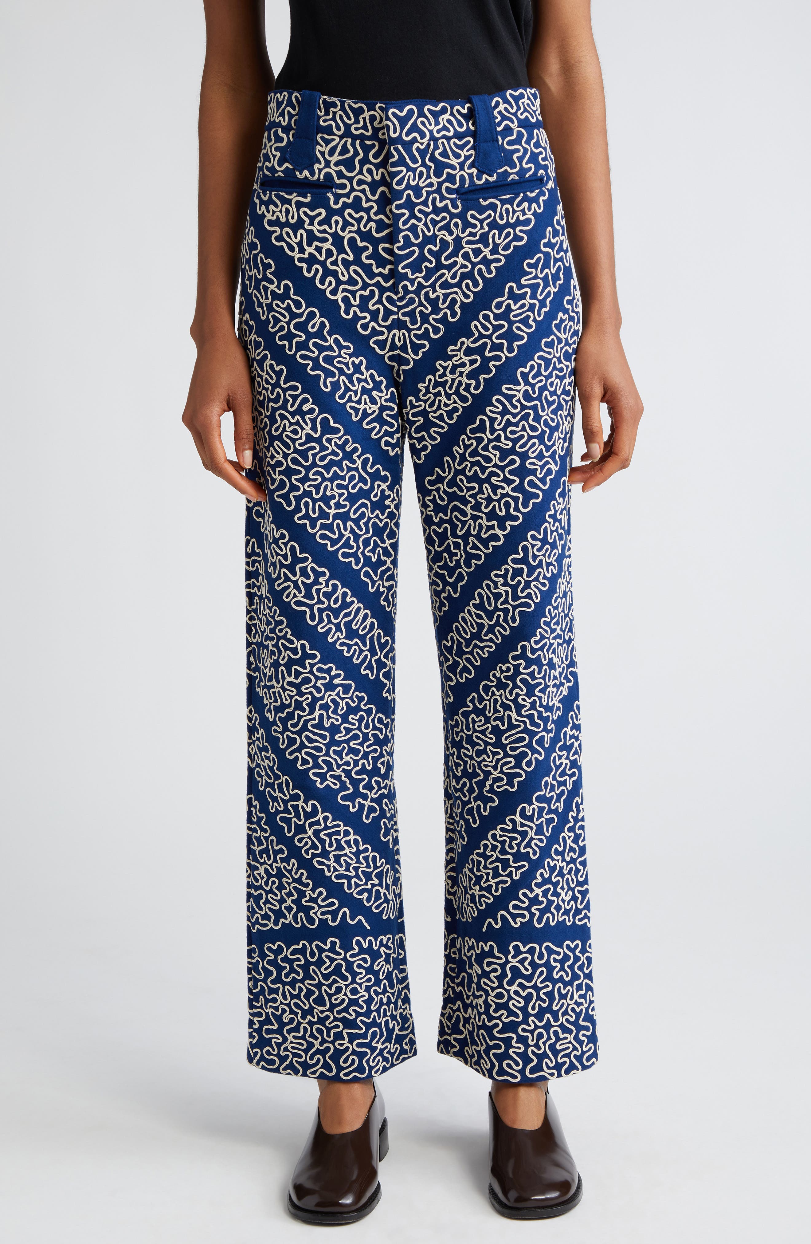 Embroidered Wool Pants