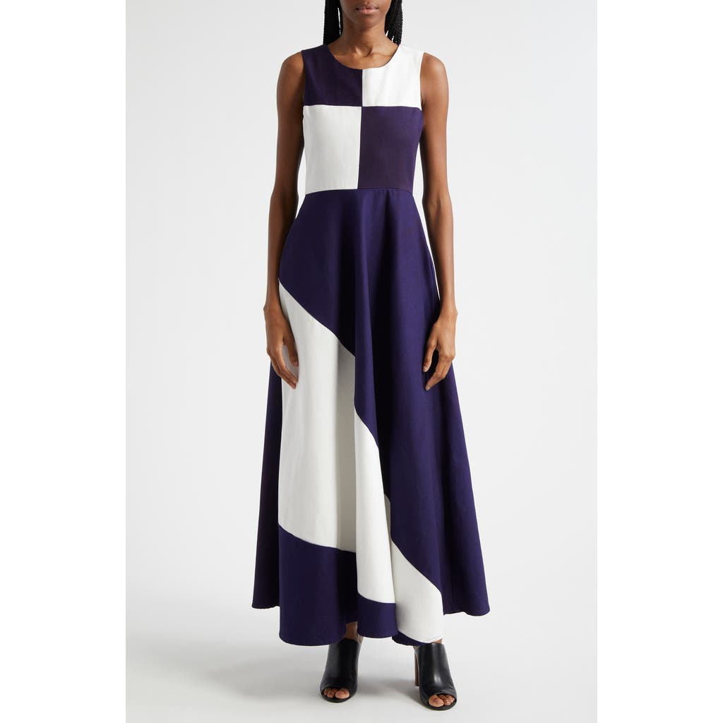 BUSAYO Dami Colorblock A-Line Dress in Indigo Blue, White
