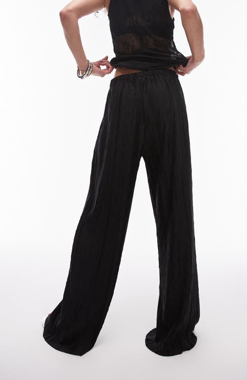 Shop Topshop Textured Plissé Wide Leg Pants In Black