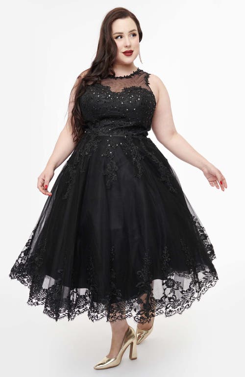 Shop Unique Vintage Plus Size Lace & Tulle Riviera Dress In Black