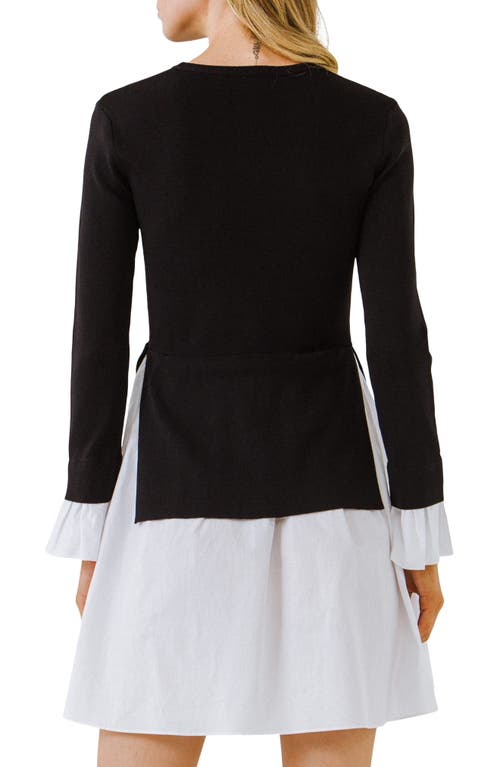 Shop English Factory Combo Knit & Poplin Dress In Black/white