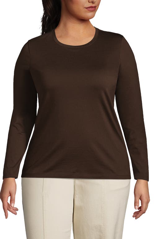 Shop Lands' End Plus Size Relaxed Supima Cotton Long Sleeve Crew Neck T-shirt In Rich Coffee