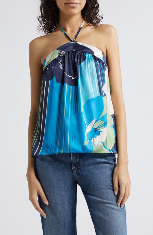 Shop Ramy Brook Eunice Halter Satin Top In Spring Navy Amore