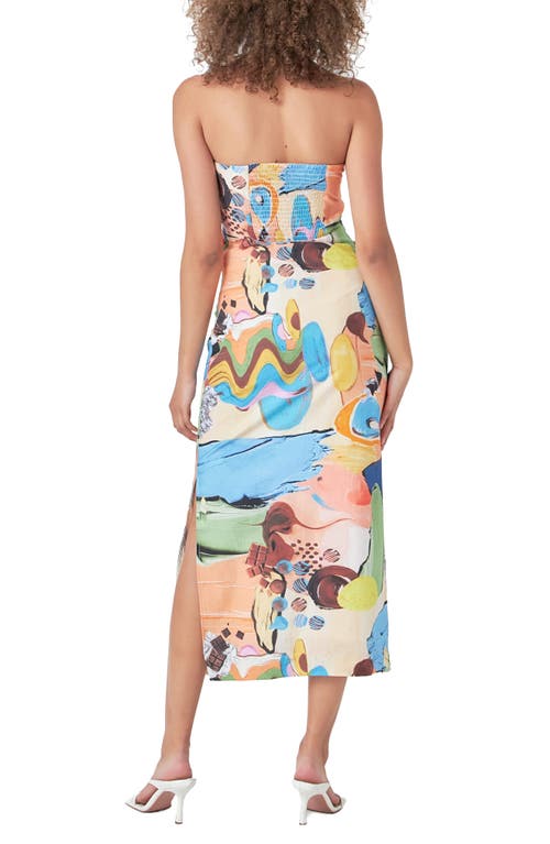 Endless Rose Abstract Print Strapless Dress In Beige Multi