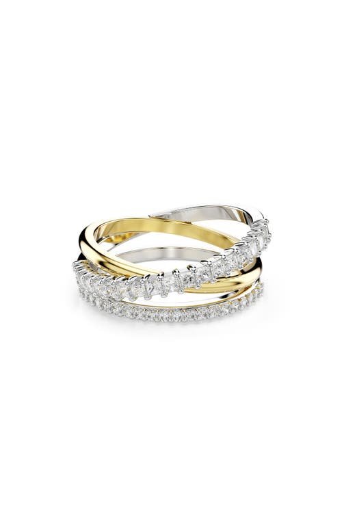 Swarovski Hyperbola Crystal Triple Band Ring In Gold Tone & Rhodium Plated In Silver/white