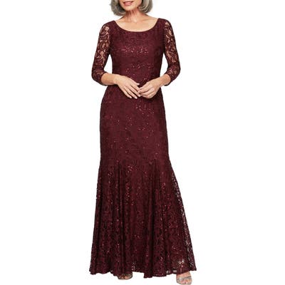 Alex Evenings Lace & Sequin Trumpet Gown, Red