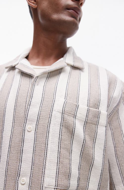 TOPMAN TOPMAN TEXTURED STRIPE COTTON CAMP SHIRT 