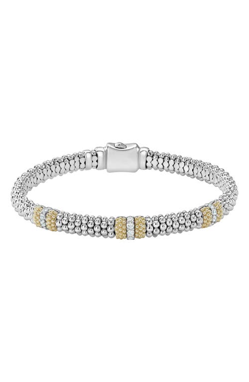 Shop Lagos Caviar Diamond Station Bracelet In Silver/gold/diamond