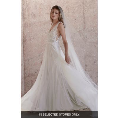 Watters Kroes Embellished Tulle Wedding Dress, Size - Ivory