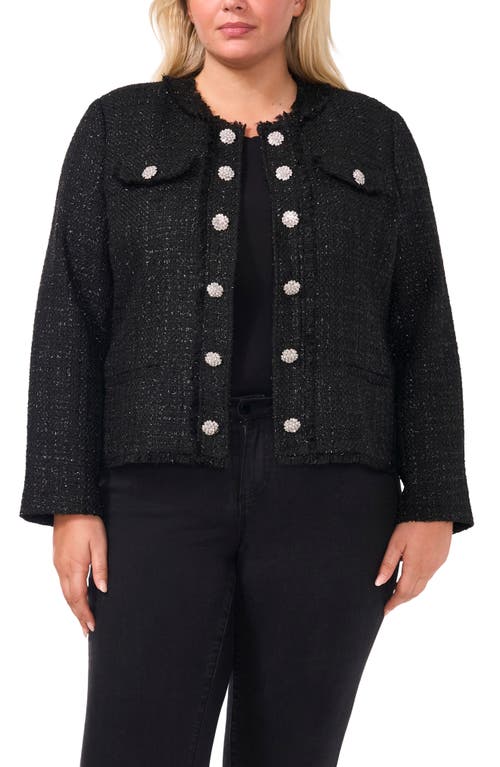 Cece Embellished Fringe Tweed Jacket In Rich Black