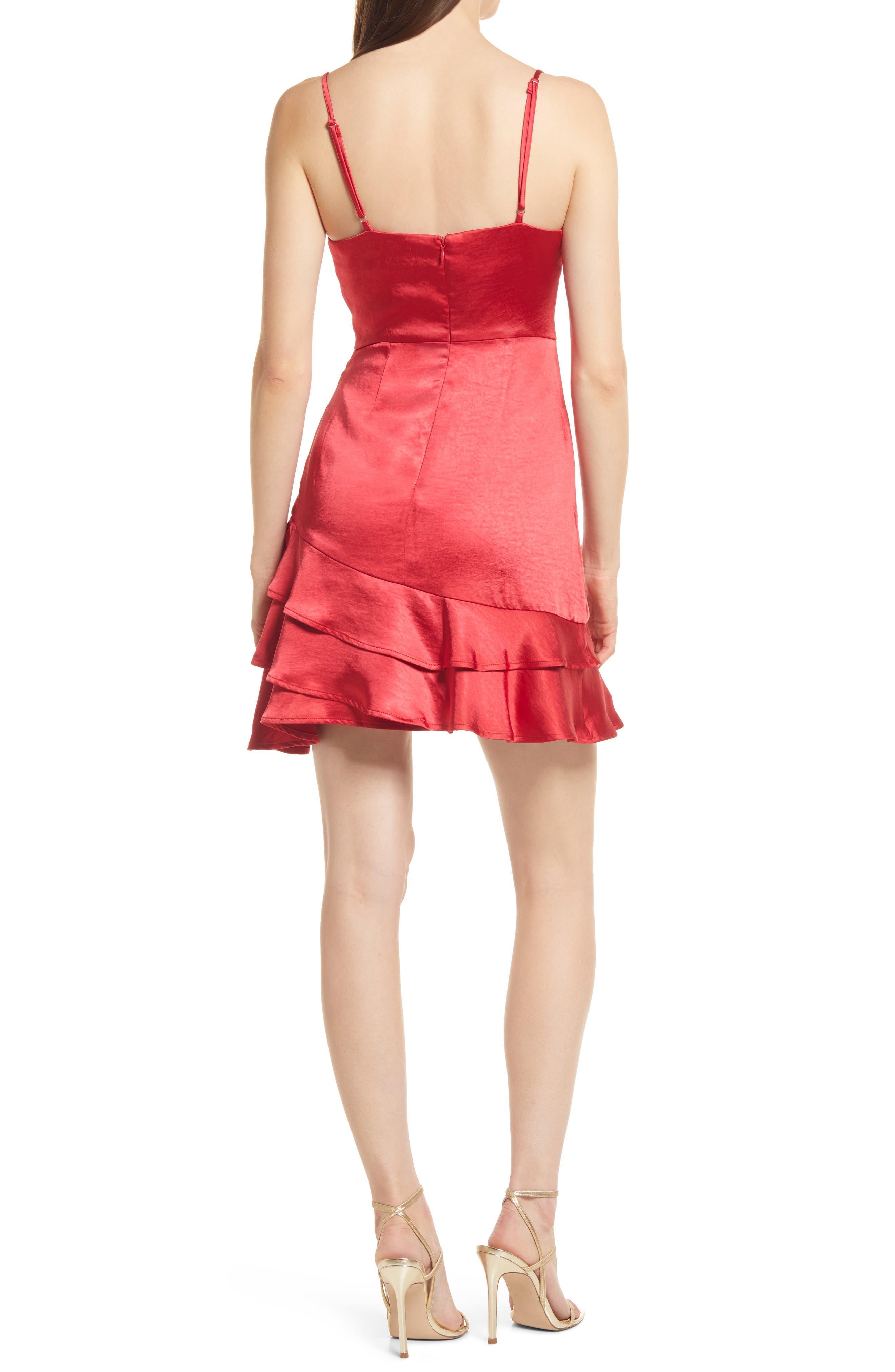 satin ruffle mini dress