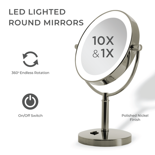 Zadro Laguna Lighted Makeup Mirror With 10x/1x Magnifications In Polished Nickel