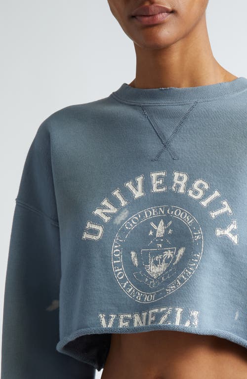 Golden Goose Journey Cropped Crewneck Sweatshirt In Windward Blue/heritage White