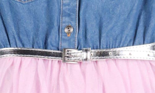 Shop Zunie Kids' Denim Bodice Dress In Denim/pink