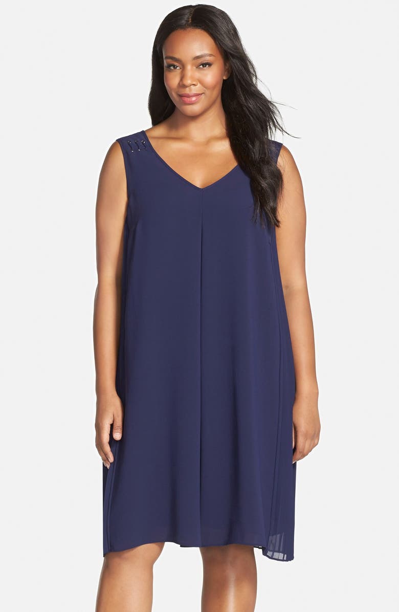 Adrianna Papell Grommet Detail Pleated Side Shift Dress (Plus Size ...