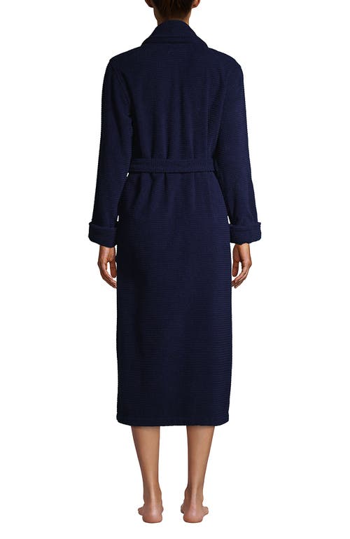 Shop Lands' End Cotton Terry Long Spa Bath Robe In Deep Sea Navy