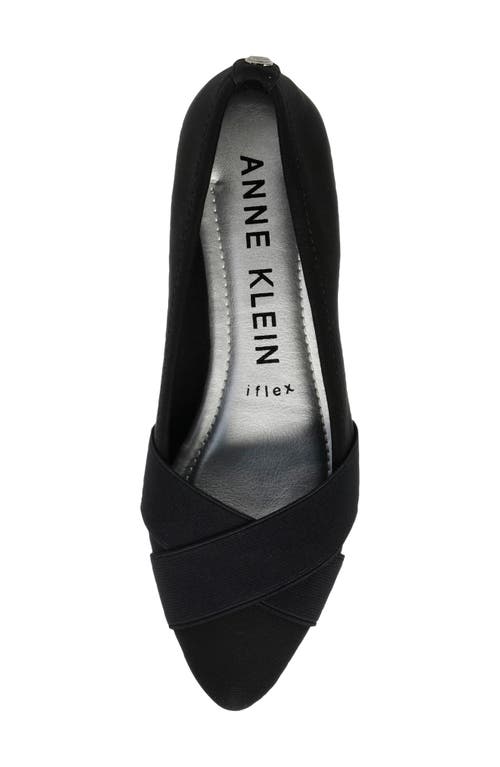 Shop Anne Klein Oalise Pointed Toe Flat In Black/black Fabric