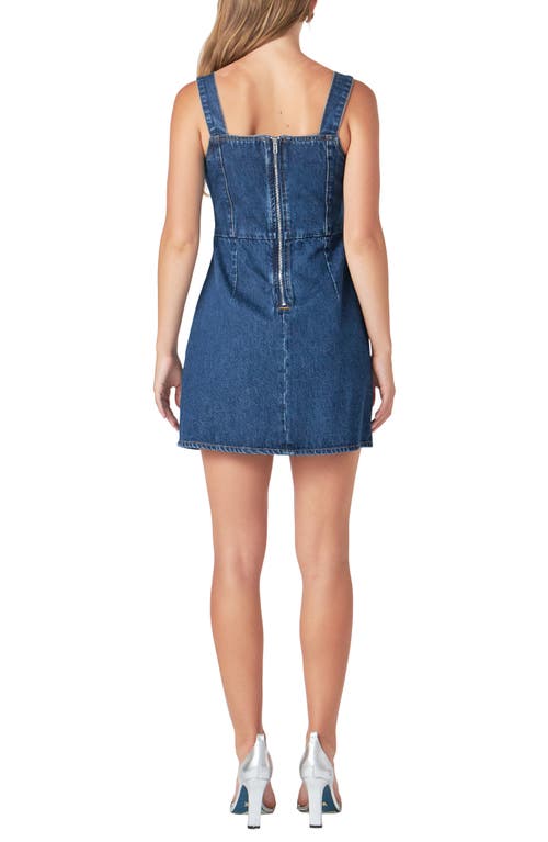 Shop Endless Rose Rhinestone Bow Trim Denim Minidress In Blue