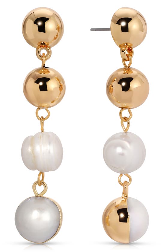 Shop Ettika Cultured Freshwater Pearl Linear Drop Earrings In Gold