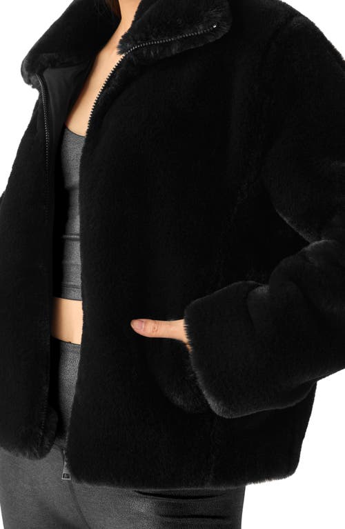Beyond Yoga On The List Faux Fur Jacket In Black
