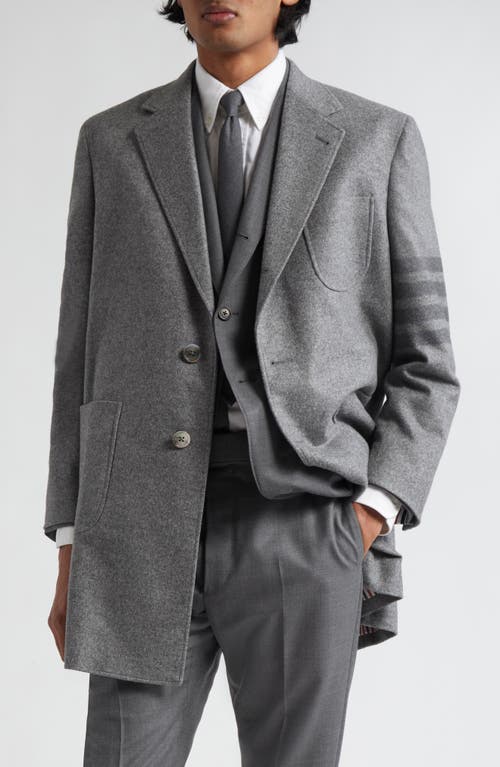 4-Bar Patch Pocket Cashmere Felt Topcoat in Medium Grey
