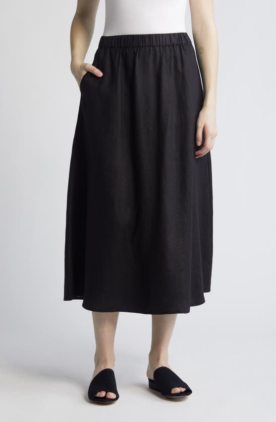 Shop Eileen Fisher A-line Organic Linen Midi Skirt In Black