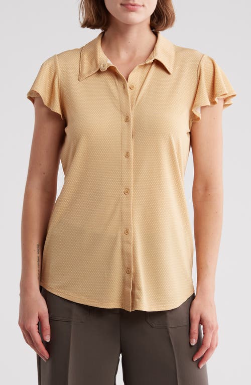 Shop Adrianna Papell Flutter Sleeve Button-up Shirt In Maize/ivory Little Dot