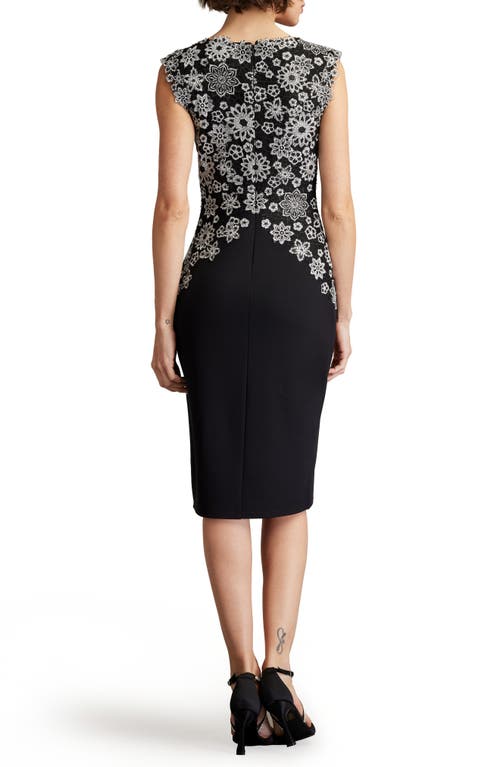 Shop Tadashi Shoji Floral Embroidered Lace Sheath Dress In Ivory/black