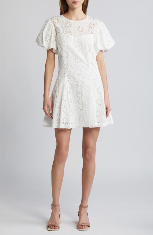 En Saison Adina Puff Sleeve Broderie Anglaise Minidress Off White at Nordstrom,