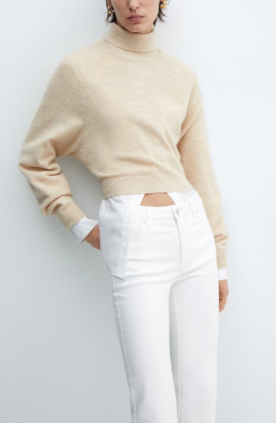 Shop Mango Raw Hem Crop Flare Jeans In White