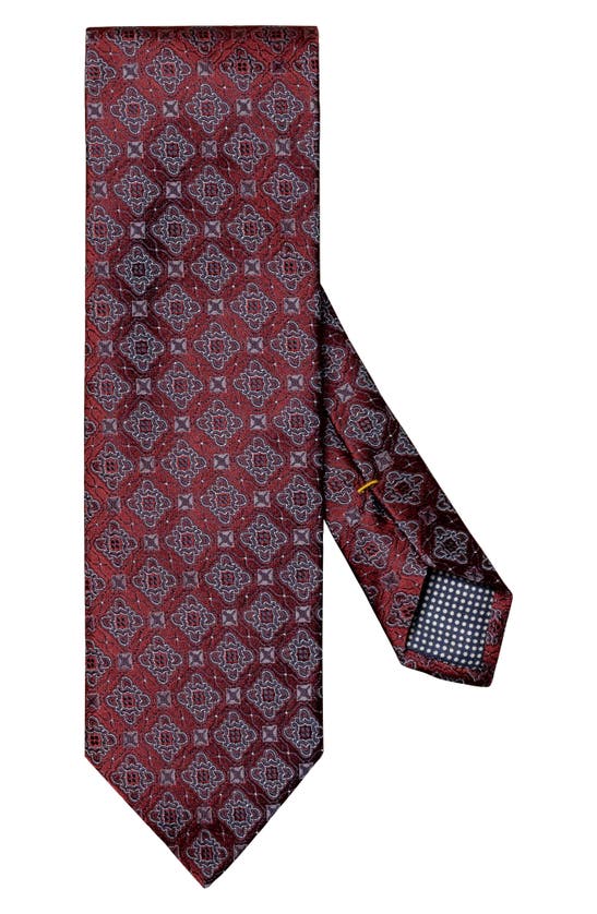 Eton Geometric Medallion Silk Tie In Medium Red