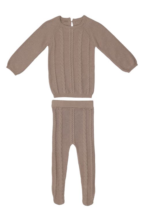 Manière Cable Knit Cotton Top & Leggings Set in Sand at Nordstrom, Size 12M