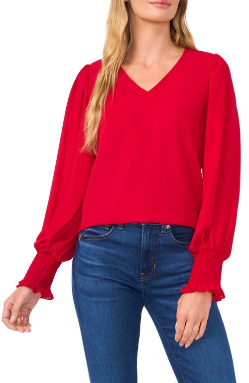 Shop Cece Smocked Cuff V-neck Top In Glamour Red