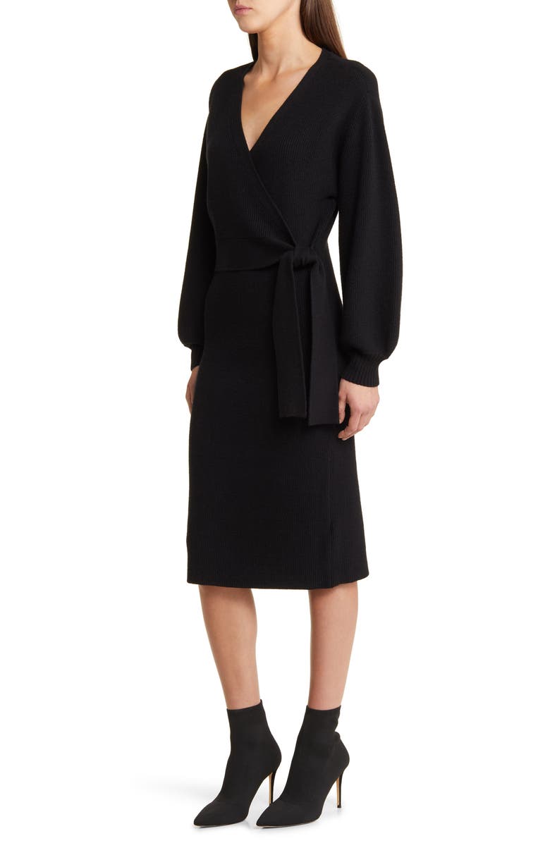 Charles Henry Long Sleeve Faux Wrap Sweater Dress | Nordstrom