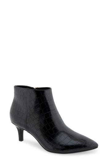 Shop Aerosoles Edith Faux Leather Bootie In Black Croco Faux Leather