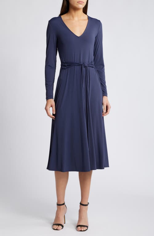 Shop Du Paradis Singapore Long Sleeve Dress In Navy