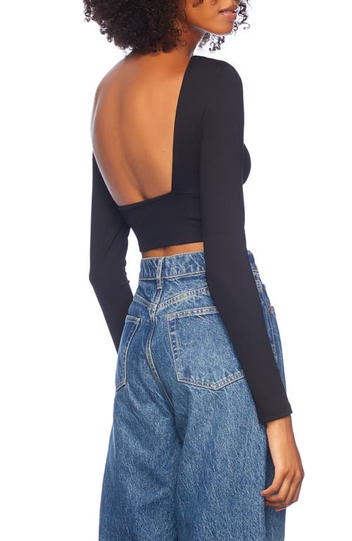 Shop Susana Monaco Open Back Long Sleeve Crop Top In Black