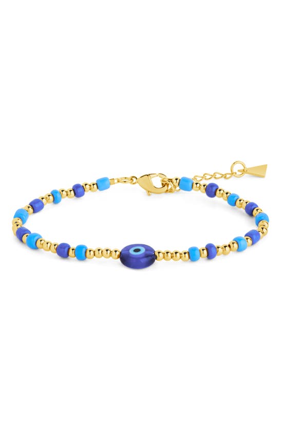 Shop Sterling Forever Sibyl Evil Eye Beaded Bracelet In Gold