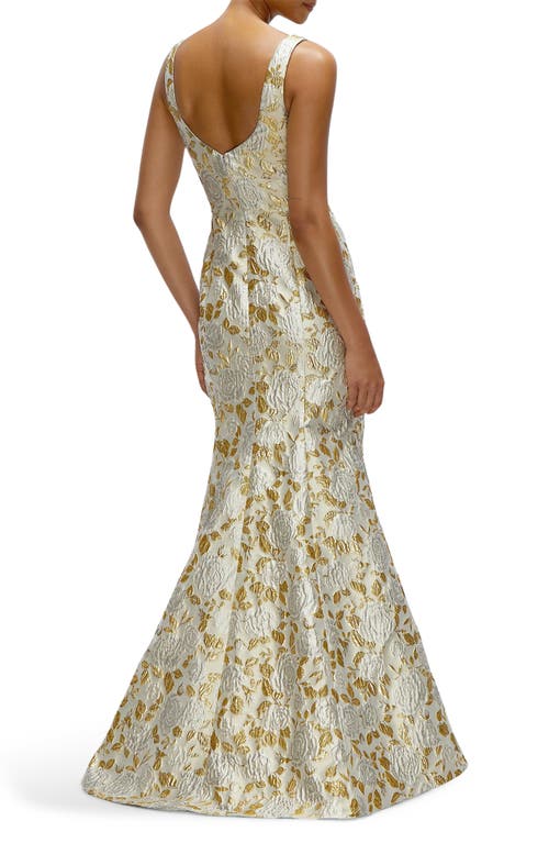 Dessy Collection Metallic Floral Brocade Trumpet Gown In Winter Mist