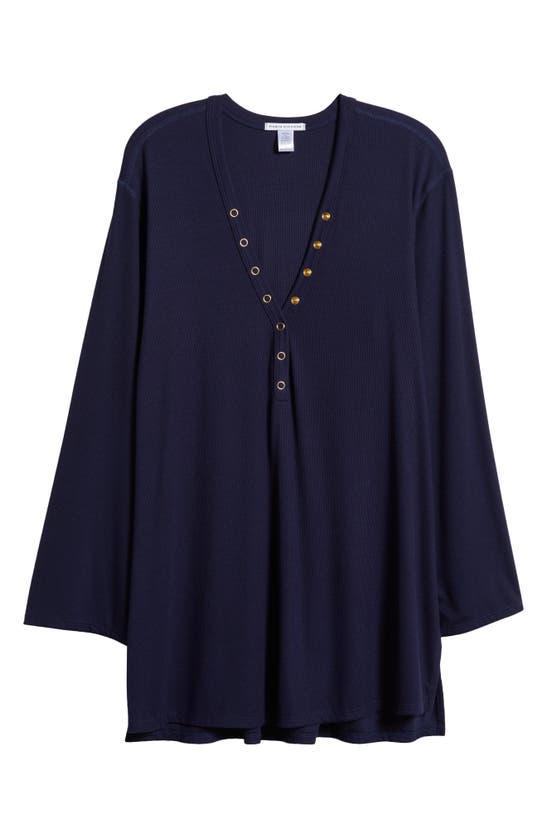 Shop Robin Piccone Amy Long Sleeve Cover-up Tunic In Navy