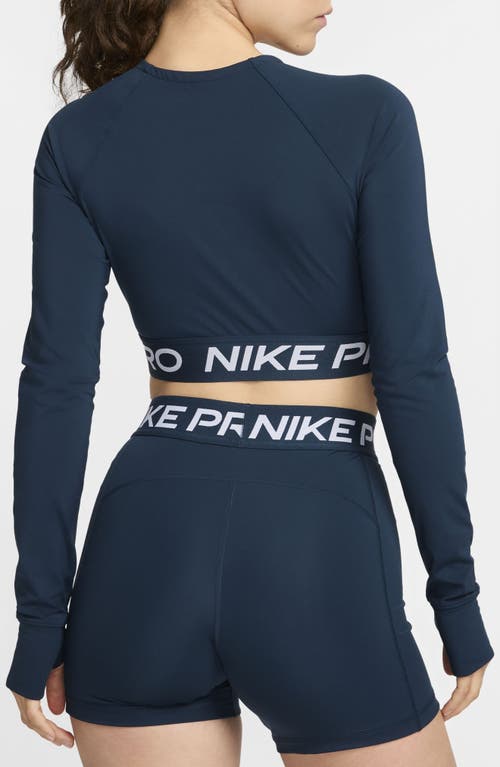 Nike Pro 365 Dri-fit Long Sleeve Crop Top In Armory Navy/black/white
