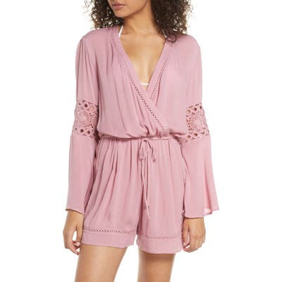 Chelsea28 Farrah Tie Waist Long Sleeve Romper, Pink