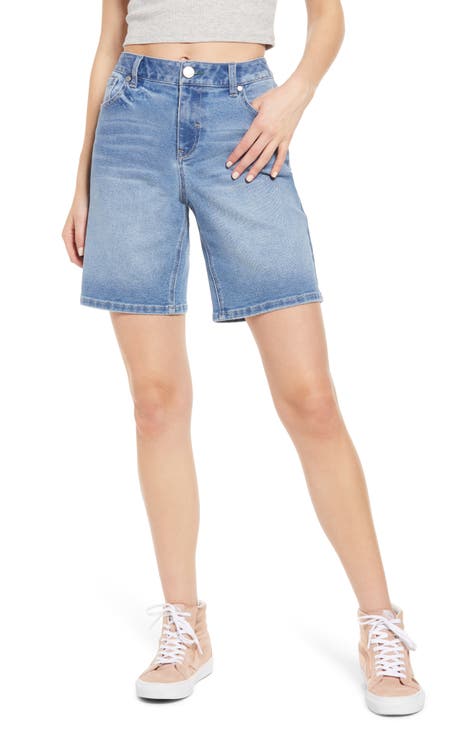 1822 Denim Women's Curvy High-Rise Shorts | 5-Inch Inseam Rolled Hem Denim Shorts