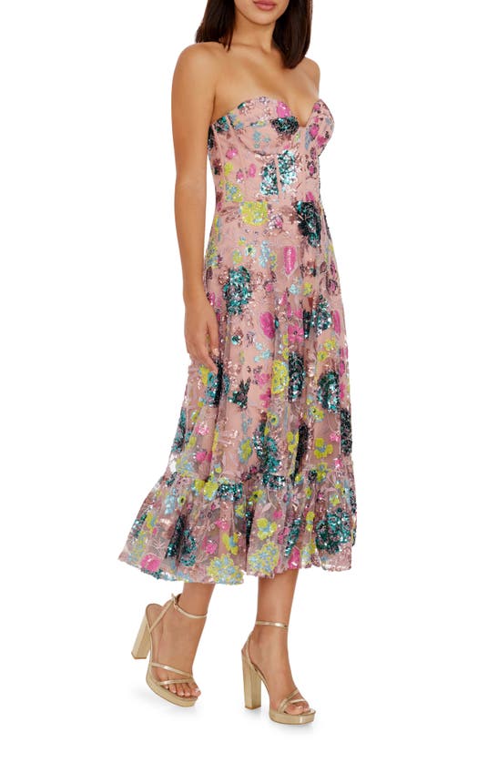 Shop Dress The Population Carina Sequin Appliqué Midi Dress In Blush Multi