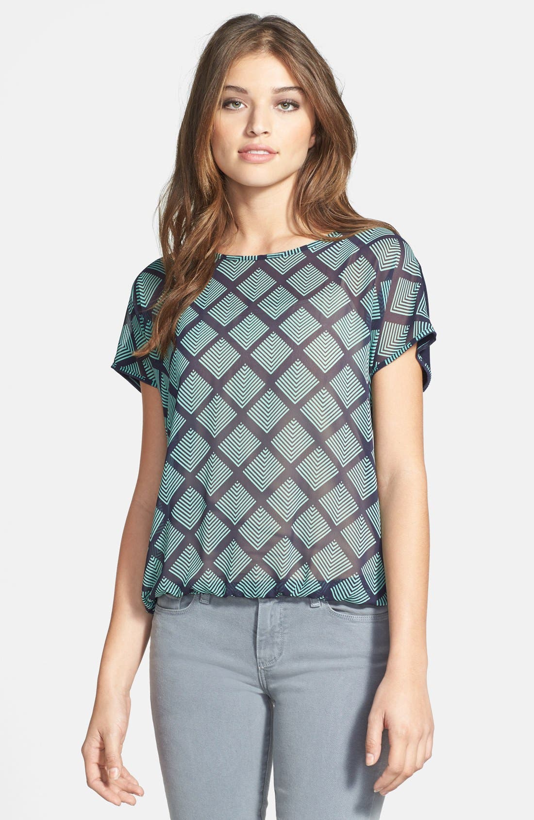 Olivia Moon Gathered Hem Mixed Media Blouse Nordstrom