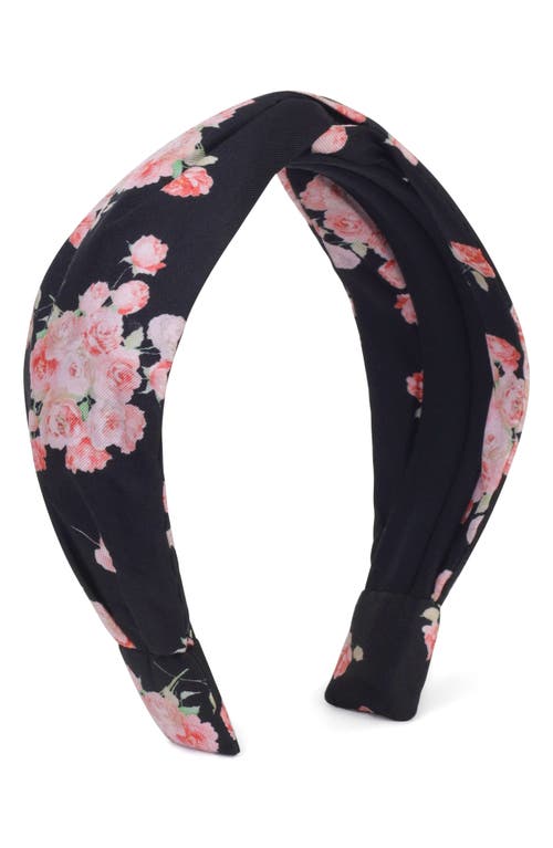Autumn Adeigbo Mallory Floral Print Knotted Headband in Mini Pink Black Silk Floral